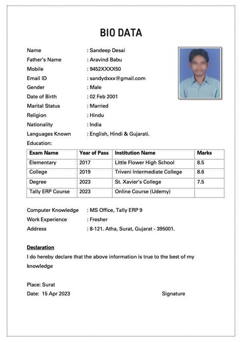 Pin By Baddula Akhil On Job Resume Examples Bio Data Job Resume