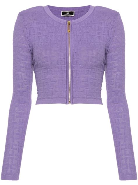 Elisabetta Franchi Jacquard Monogram Cropped Cardigan Farfetch