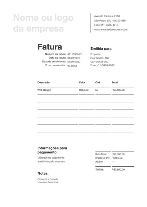 Modelo De Fatura Gratuito Baixar Modelos De Fatura Em Pdf