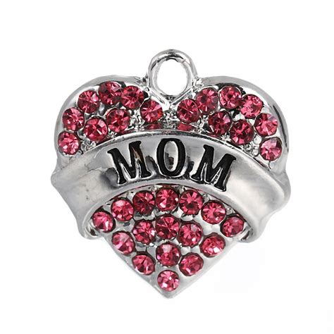 2 Mother Charms Pink Rhinestone Mom Pendant 20mm Rhinestone Etsy