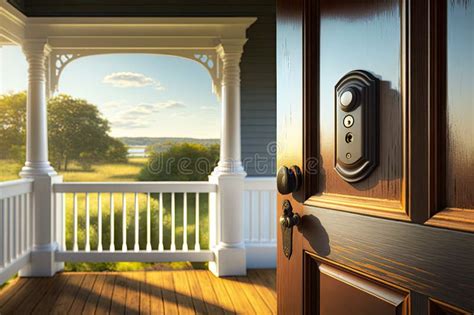 Doorbell With View Of Front Porch And Beyond In Classic Wooden House