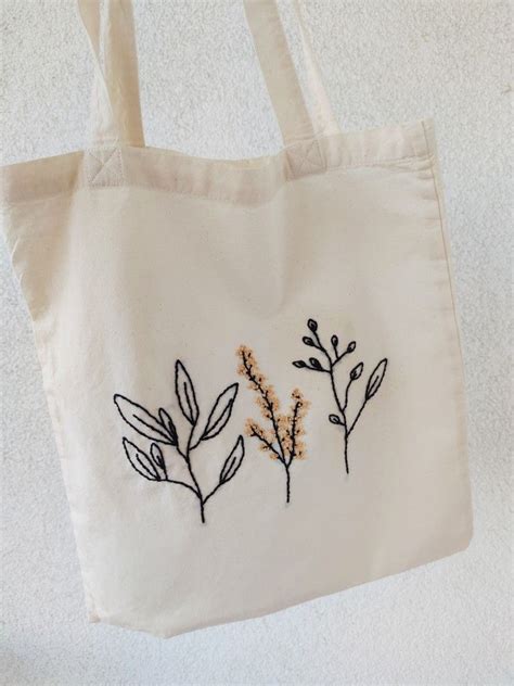 Cotton Tote Bag Eco Grocery Bag Handmade Embroidery Embroidered Bag