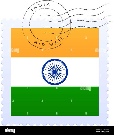 India Postage Mark National Flag Postage Stamp Isolated On White Background Vector Illustration