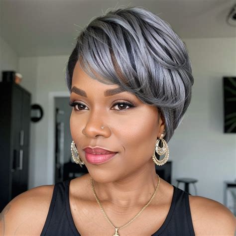 Salt And Pepper Boss Look Short Pixie Cut 5x5 Frontal Lace C Part Wig