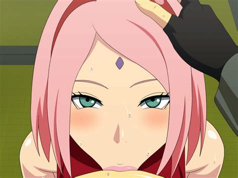 Rule 34 1boy 1girls Blush Fellatio Female Green Eyes Hand On Head Male Naruto Oral Pink Hair