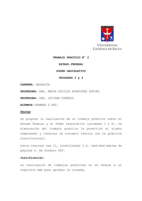 01 TPN2 Unidades II Y III TRABAJO PRCTICO N 2 ESTADO FEDERAL PODER