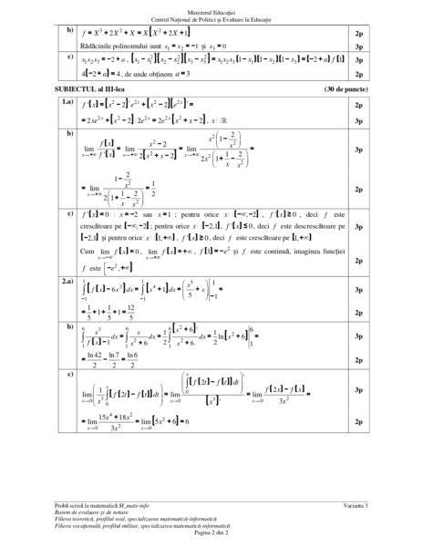 Ultima Or Subiecte I Bareme Matematic Bacalaureat Sesiunea