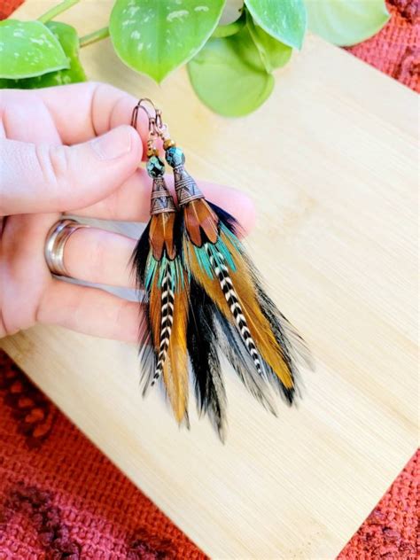 Feather Earrings/ Black Feather Earrings/ Boho Feather - Etsy