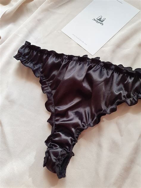 Frilly Panty Satin Ruffle Frilly Thong French Knickers Vintage Lingerie Silky Brazilian