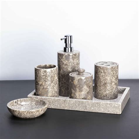 6 Piece Marble Bathroom Accessory Set Light Gray - Decora Loft