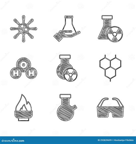 Set Test Tube Radiation And Flask Safety Goggle Glasses Chemical