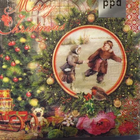 20 CHRISTMAS Luncheon Party Napkins, One Package, Vintage Winter ...