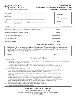 Fillable Online Santarosa PDA Day Verification Form Fax Email Print