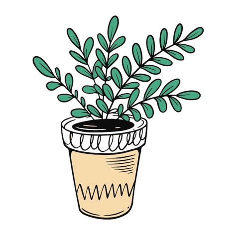 Un Dibujo De Una Planta En Maceta Con Hojas Vector Premium