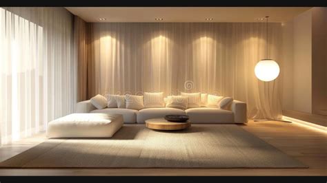 Modern Living Room with Large White Couch Stock Image - Image of ...