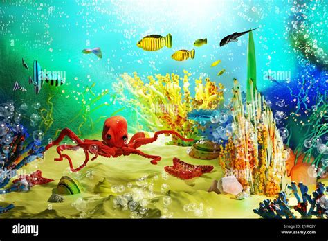 Octopus Underwater Scenery Illustration Hi Res Stock Photography And