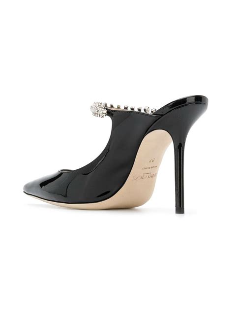 JIMMY CHOO Bing 100 Crystal Strap Detail Patent Leather Mules Jimmy Choo