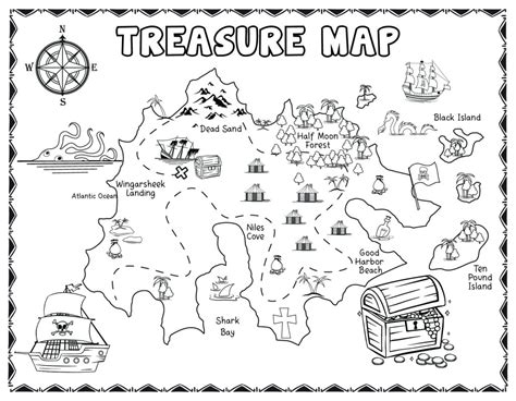 Treasure Map Coloring Page for Kids – Adventures Of Scuba Jack