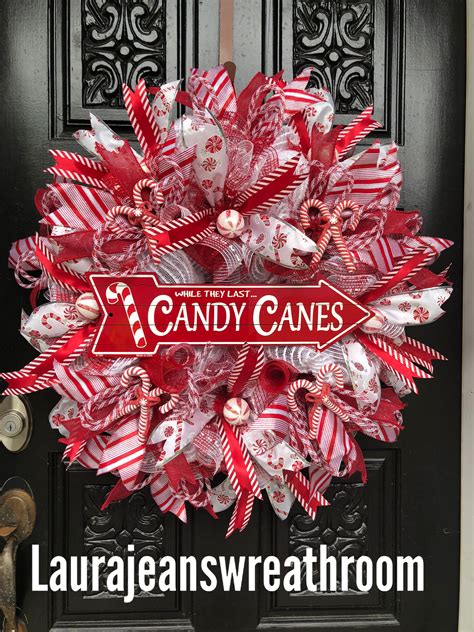 Christmas Candy Cane Decorations, Christmas Mesh Wreaths, Christmas ...