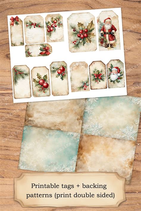 Vintage Christmas Printable Christmas Junk Journal Kit Pages Tags