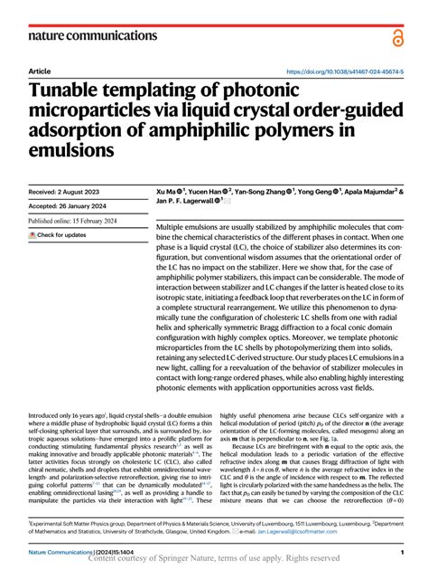 PDF Tunable Templating Of Photonic Microparticles Via Liquid Crystal