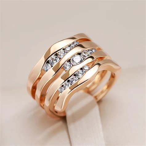 Kinel New Unique Creative 585 Rose Gold Women Rings Micro Wax Inlay