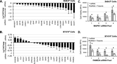 siRNA screen results. A, selected siRNA results for SkBr3 R cells (n 3 ... 