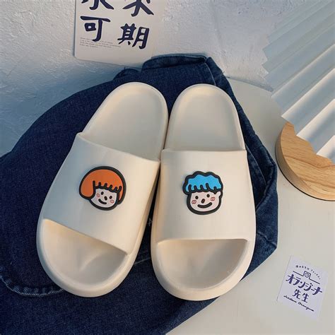 LOẠI ĐẾ SLIDE Dép bánh mì quai ngang đế bằng cao hình mặt boy girl dáng nam nữ cute hot