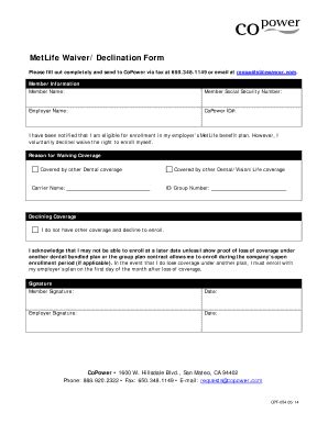 Fillable Online Waiver Form Copower Fax Email Print Pdffiller