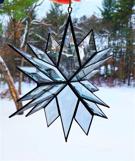 Suncatcher 3d Beveled Stained Glass Clear Star Spinner Etsy