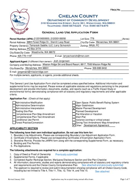 Fillable Online General Land Use Application Form Chelan County Fax