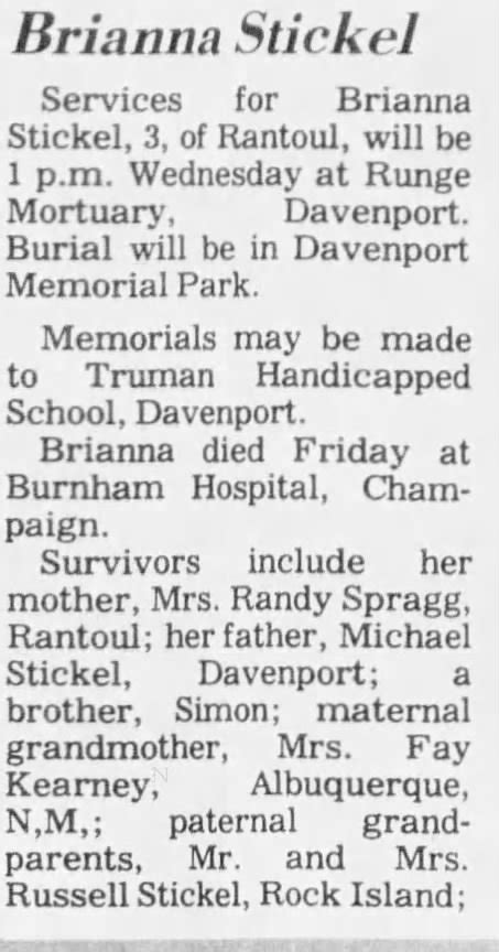 Obituary For Brianna Stickel Aged 3 ™