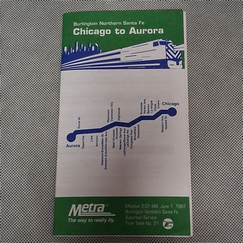 1997 METRA Timetable Chicago to Aurora Chicago Area Metropolitan Rail BNSF