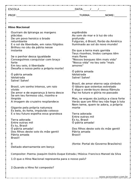 Interpretação do Hino Nacional Brasileiro | PDF
