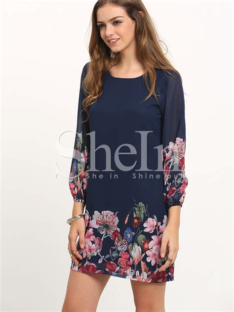 Flower Print Lantern Sleeve Dress Shein Sheinside