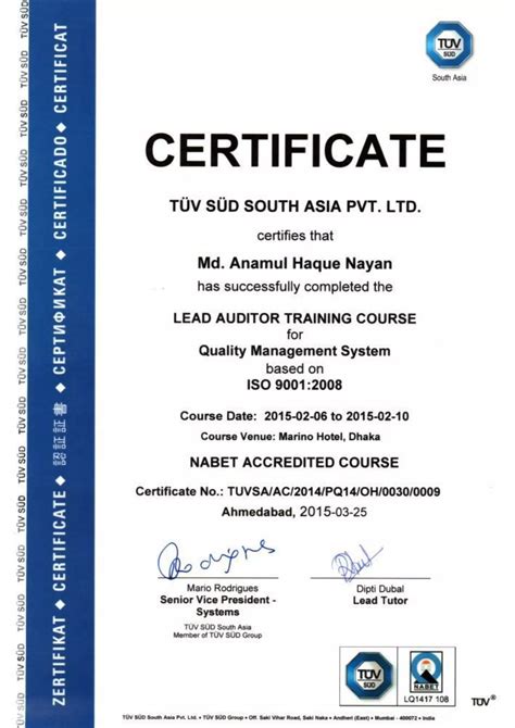 Lead Auditor Training Course Certificate For QMS Based On ISO 9001