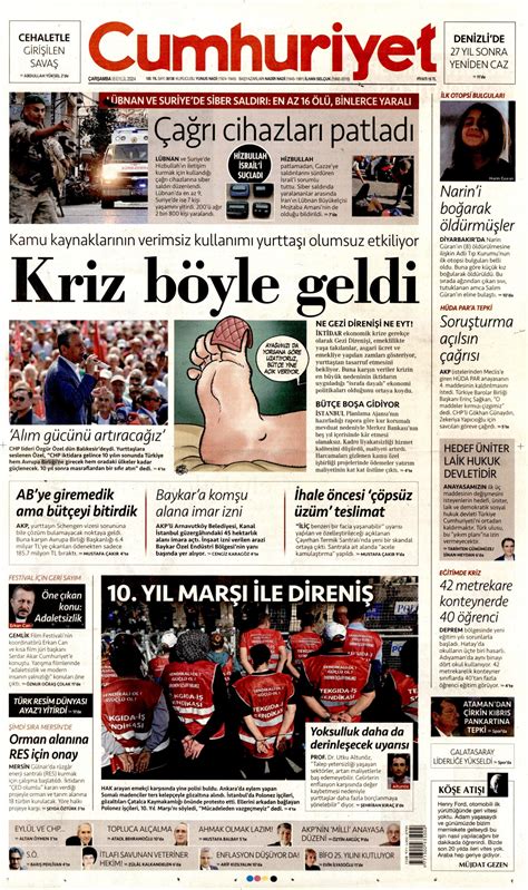 Cumhuriyet Gazetesi Cumhuriyet Manşet Oku Haberler 18 Eylül 2024