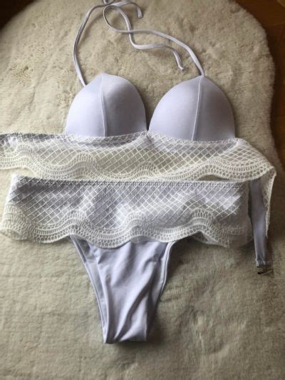 Nowy Str J K Pielowy Bikini Bia E Koronka Push Up Brazyliany