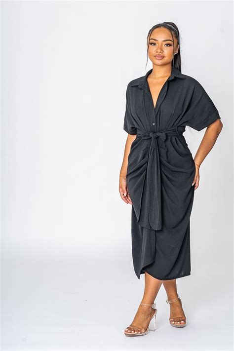 Robe Chemise Noire Fluide Nouer La Taille Cinelle Paris Mode