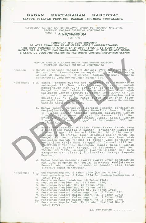 Surat Keputusan Kepala Kantor Wilayah Badan Pertanahan Nasional