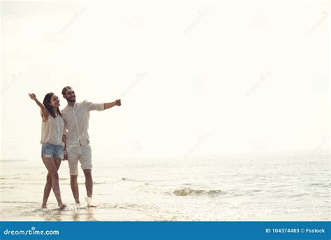 Happy Fun Beach Vacations Couple Walking Together Laughing Having Fun On Travel Destination