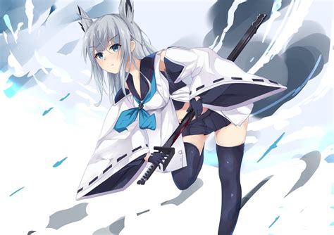 Animal Ears Anthropomorphism Aqua Eyes Azur Lane Foxgirl Gray Hair