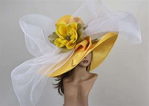 Huge Over Size Yellow Church Wedding Hat Head Piece Kentucky Derby Hat