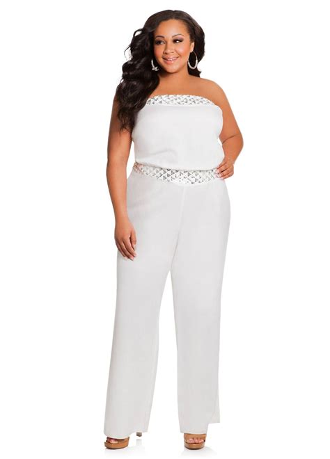 Plus Size Strapless White Jumpsuit Plus Size Fashion Middy Dress