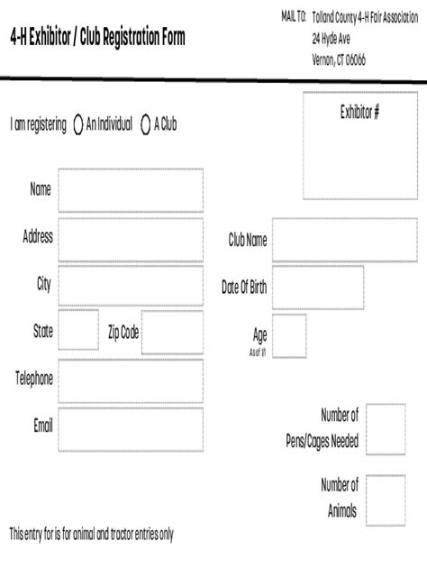 Fillable Online 4 H Exhibitor Club Registration Form Fax Email Print