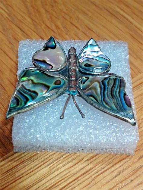 Alpaca Mexico Silver And Abalone Shell Butterfly Pin Gem