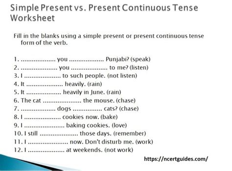 Simple Present Vs Present Continuous Tense Worksheet For Class 9