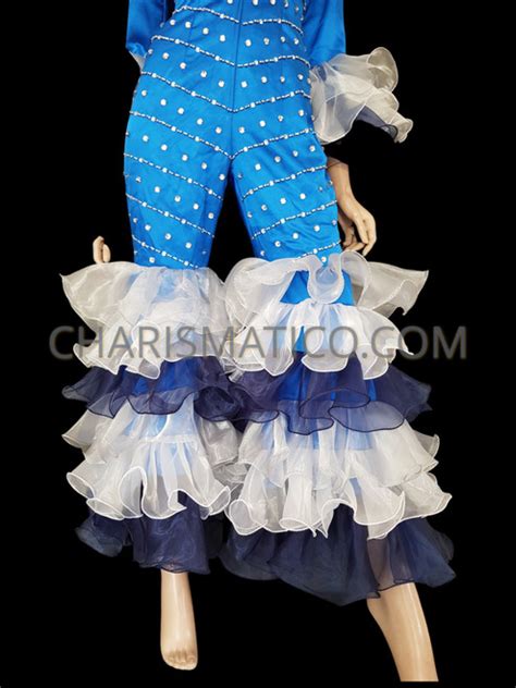 Royal Blue Mamma Mia Abba Disco Ruffle Tiered Jumpsuit