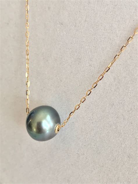 Cultured Tahitian Pearl Floating Necklace 14k Yellow Gold Fn7