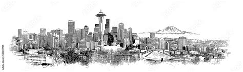 Seattle skyline ink sketch illustration. Stock Illustration | Adobe Stock